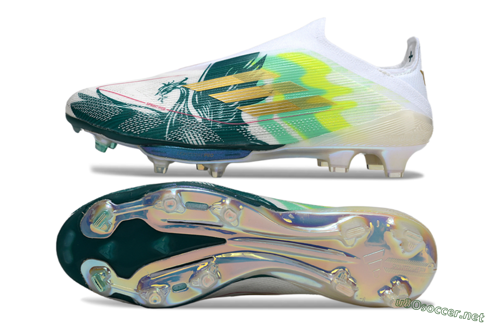 Men's Adidas F50+ Elite Lightstrike Pro Laceless FG Football Boots - White/Neon Green/Sapphire Blue 1