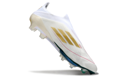 Men's Adidas F50+ Elite Lightstrike Pro Laceless FG Football Boots - White/Neon Green/Sapphire Blue