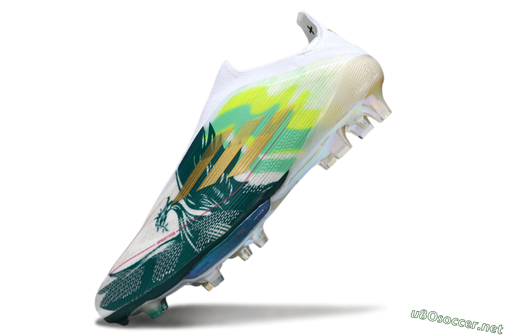 Men's Adidas F50+ Elite Lightstrike Pro Laceless FG Football Boots - White/Neon Green/Sapphire Blue 4