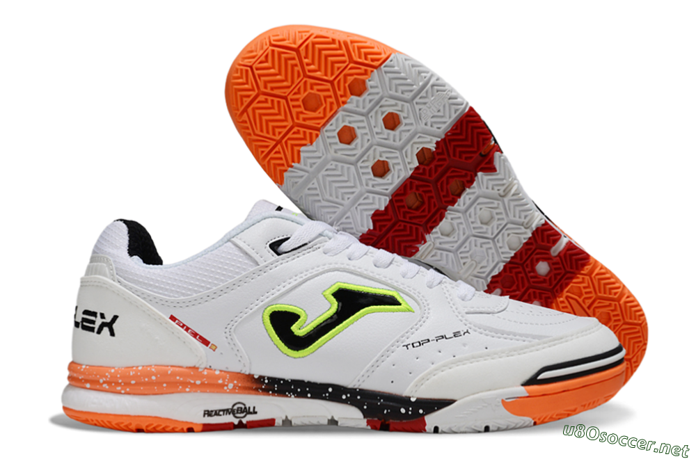 Men's Joma Top Flex IC Football Shoes - White/Electric Green/Fiery Orange 2