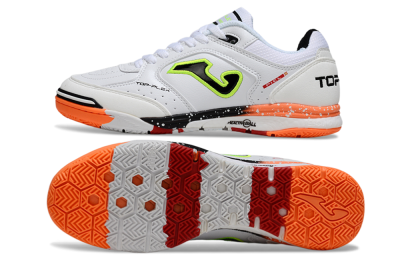 Men's Joma Top Flex IC Football Shoes - White/Electric Green/Fiery Orange