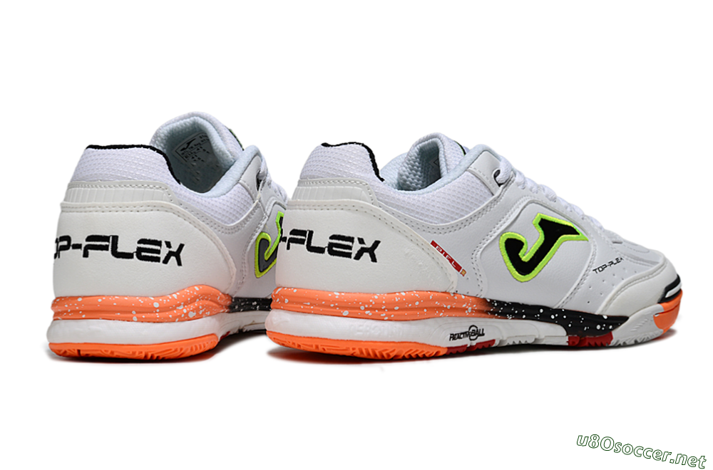 Men's Joma Top Flex IC Football Shoes - White/Electric Green/Fiery Orange 6