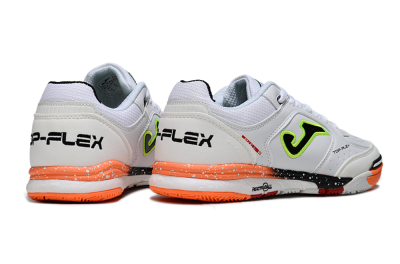 Men's Joma Top Flex IC Football Shoes - White/Electric Green/Fiery Orange
