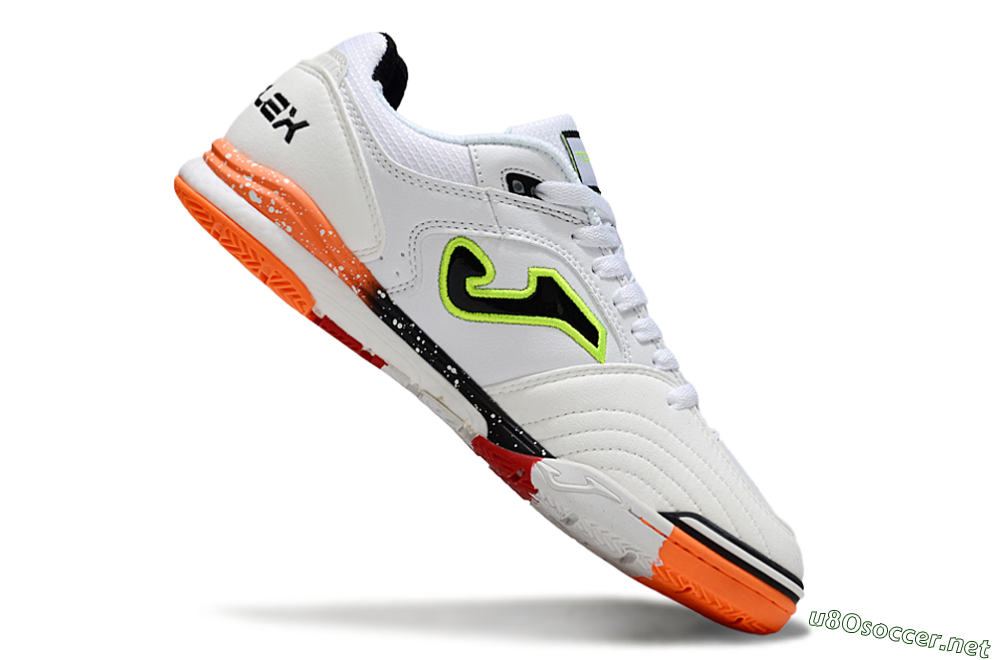 Men's Joma Top Flex IC Football Shoes - White/Electric Green/Fiery Orange 4
