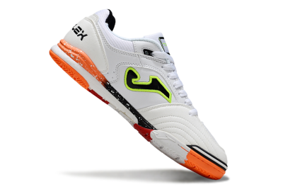 Men's Joma Top Flex IC Football Shoes - White/Electric Green/Fiery Orange