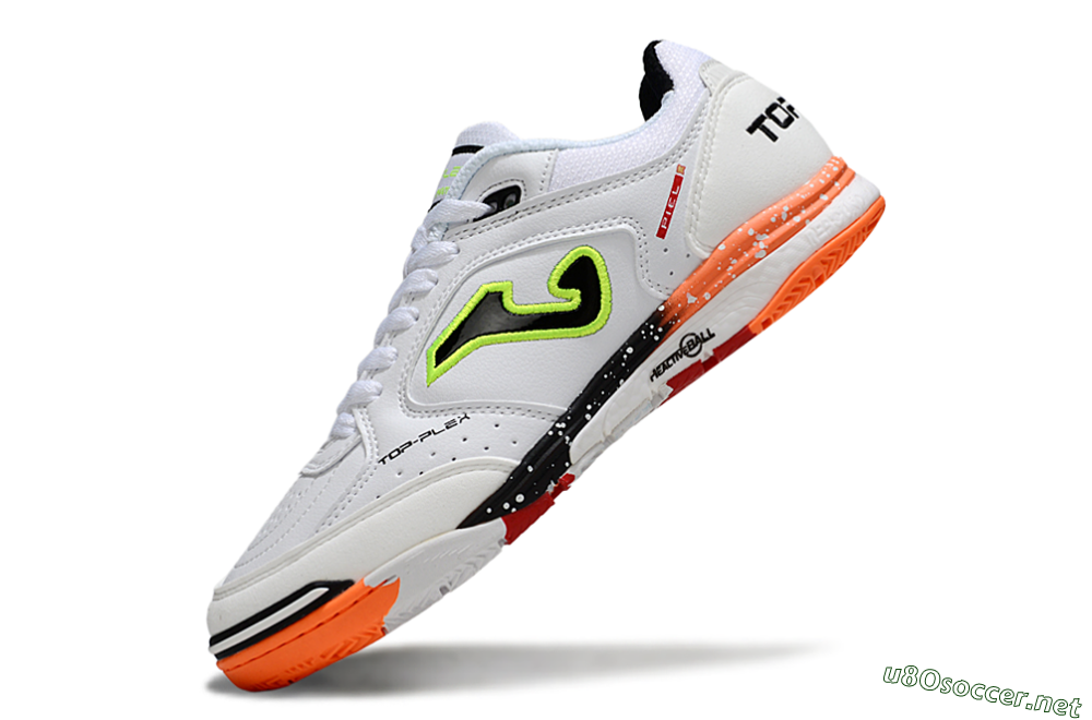 Men's Joma Top Flex IC Football Shoes - White/Electric Green/Fiery Orange 5
