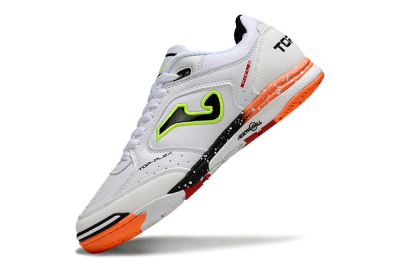 Men's Joma Top Flex IC Football Shoes - White/Electric Green/Fiery Orange