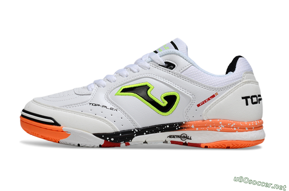 Men's Joma Top Flex IC Football Shoes - White/Electric Green/Fiery Orange 0