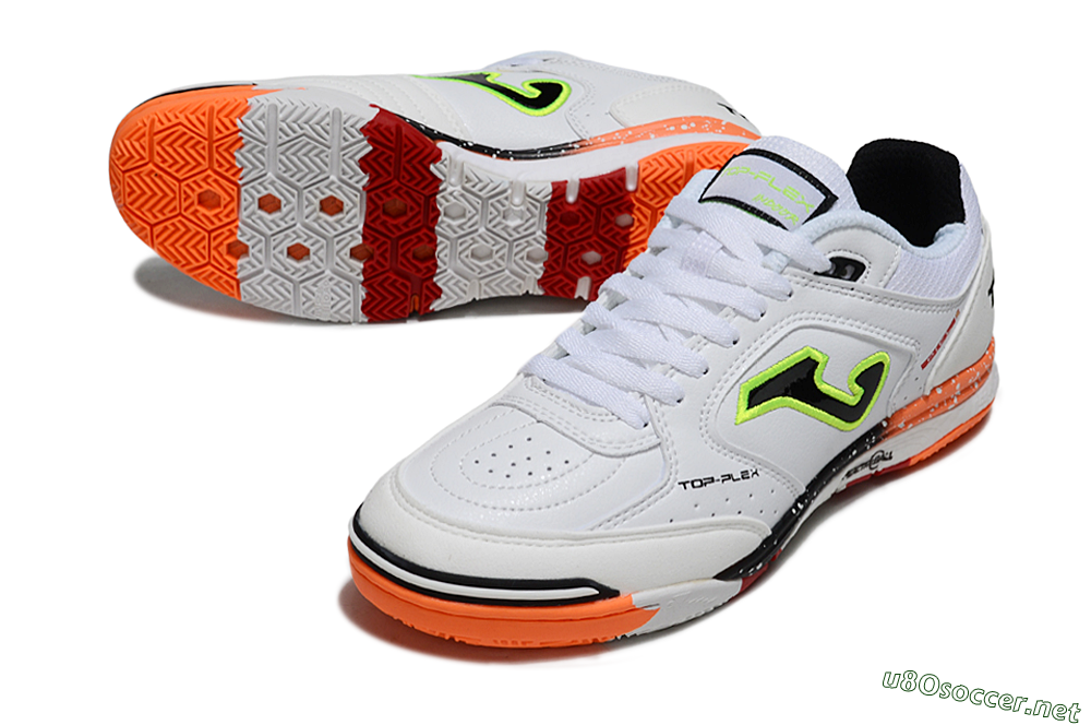 Men's Joma Top Flex IC Football Shoes - White/Electric Green/Fiery Orange 3