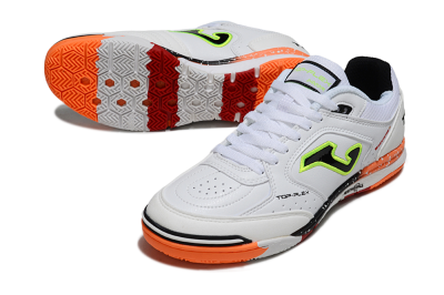 Men's Joma Top Flex IC Football Shoes - White/Electric Green/Fiery Orange
