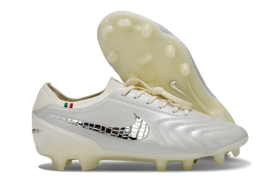 Men's Nike Tiempo Legend 10 Elite FG Football Boots - White/Creamy Beige/Glossy Black