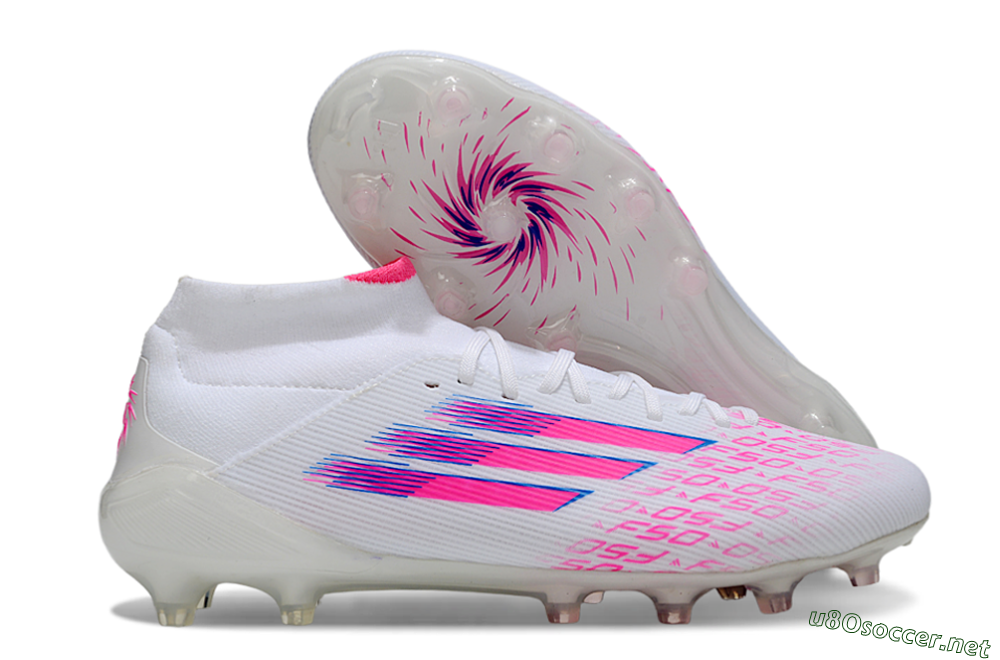 Men's Adidas F50 Elite Mid FG Football Boots - White/Vibrant Pink/Electric Blue 2
