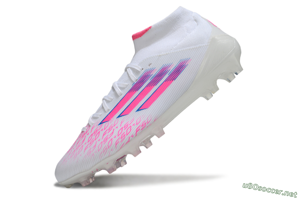Men's Adidas F50 Elite Mid FG Football Boots - White/Vibrant Pink/Electric Blue 5