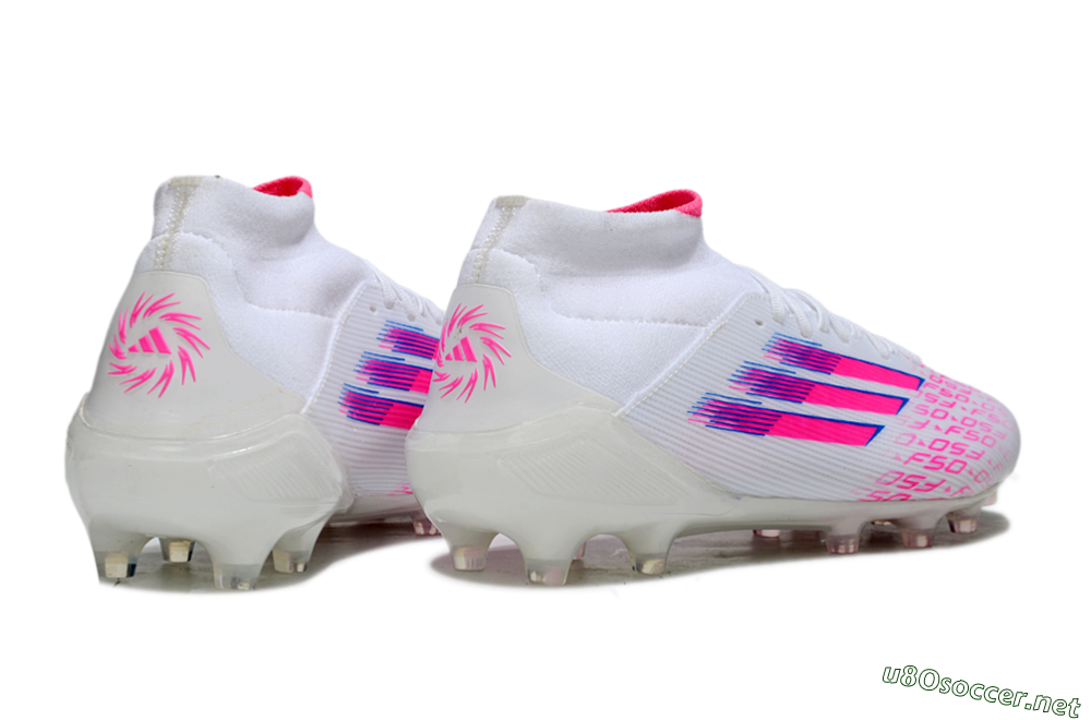 Men's Adidas F50 Elite Mid FG Football Boots - White/Vibrant Pink/Electric Blue 6