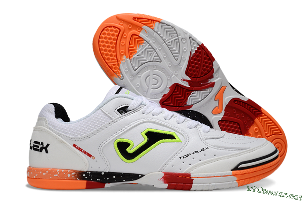 Men's Joma Top Flex IC Football Shoes - White/Neon Green/Orange Blaze 2