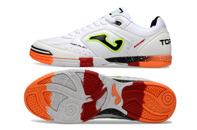Men's Joma Top Flex IC Football Shoes - White/Neon Green/Orange Blaze