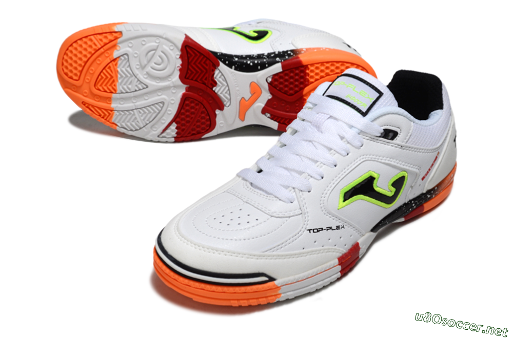 Men's Joma Top Flex IC Football Shoes - White/Neon Green/Orange Blaze 3