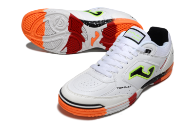 Men's Joma Top Flex IC Football Shoes - White/Neon Green/Orange Blaze