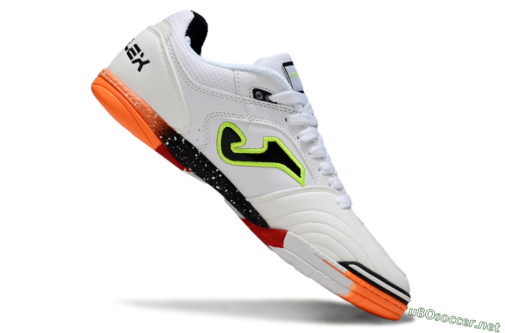 Men's Joma Top Flex IC Football Shoes - White/Neon Green/Orange Blaze 4
