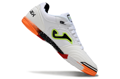 Men's Joma Top Flex IC Football Shoes - White/Neon Green/Orange Blaze
