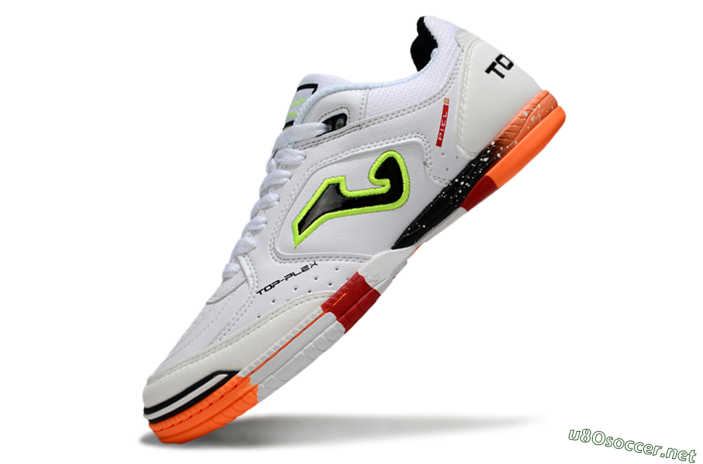 Men's Joma Top Flex IC Football Shoes - White/Neon Green/Orange Blaze 5