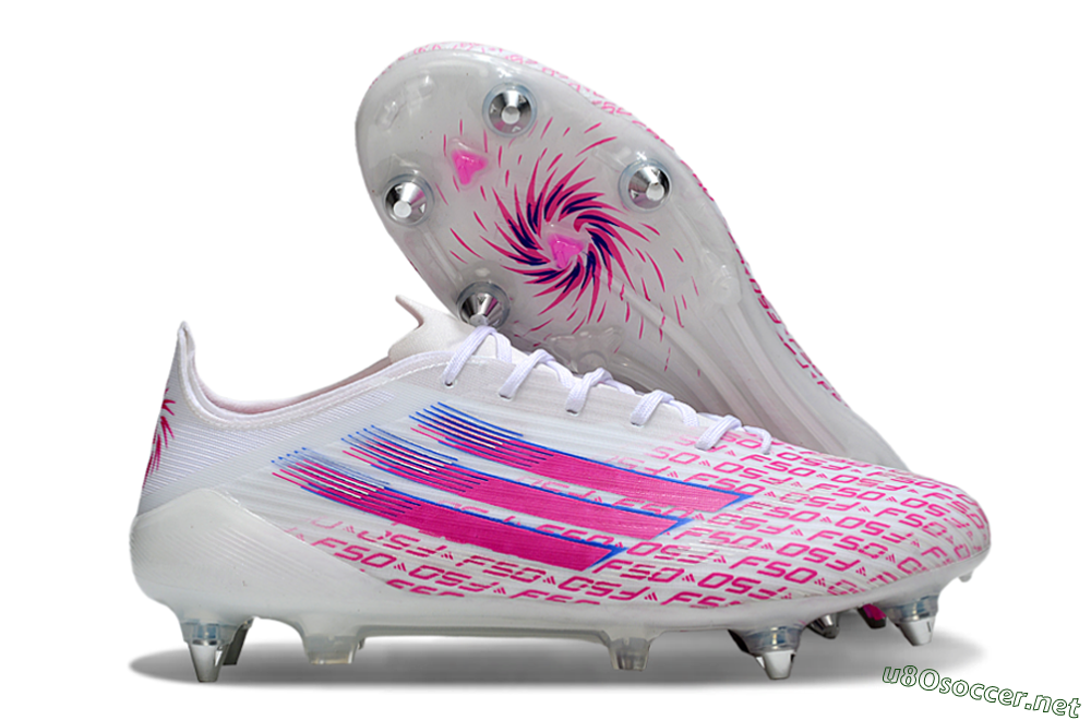 Men's Adidas F50 Elite SG Football Boots - White/Bright Pink/Blue Fusion 2