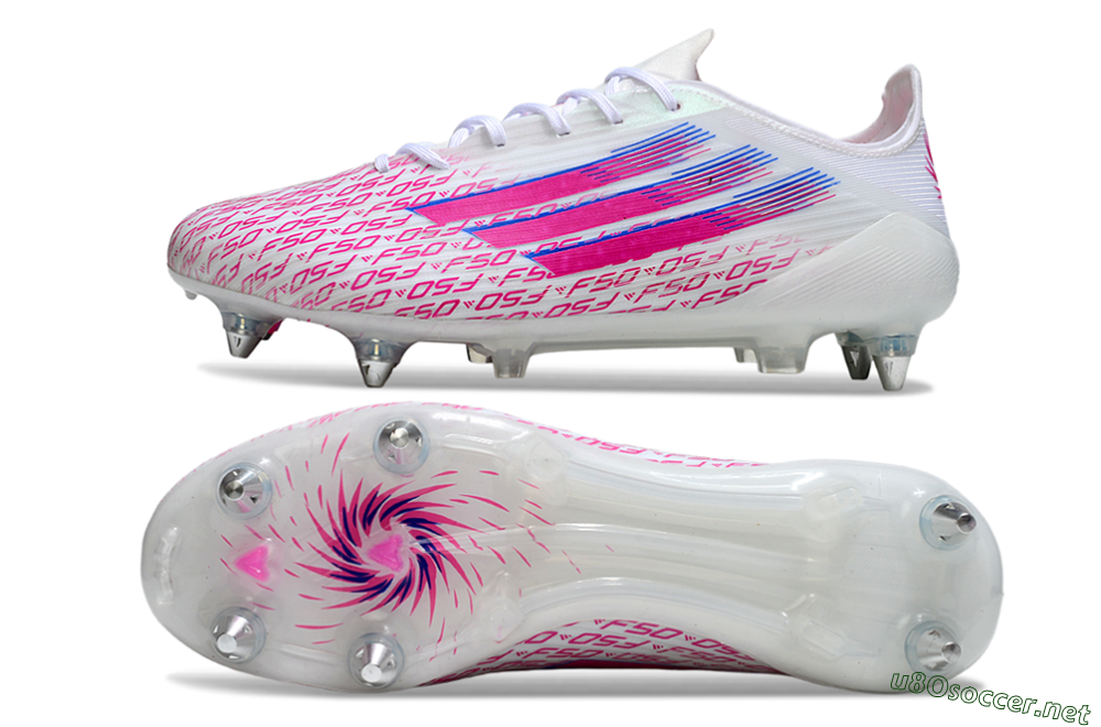 Men's Adidas F50 Elite SG Football Boots - White/Bright Pink/Blue Fusion 1