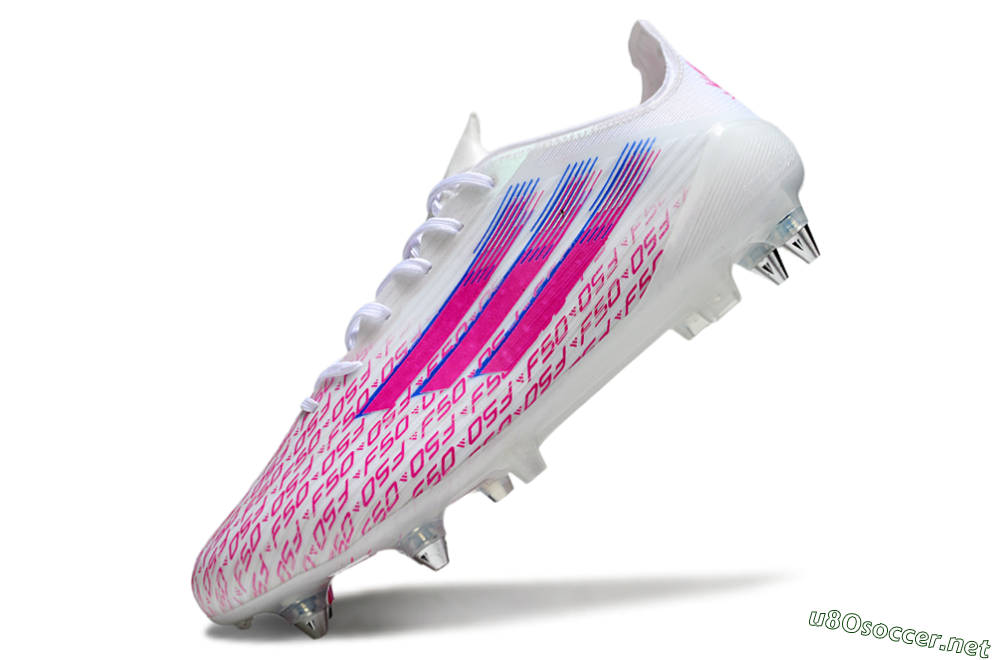 Men's Adidas F50 Elite SG Football Boots - White/Bright Pink/Blue Fusion 5