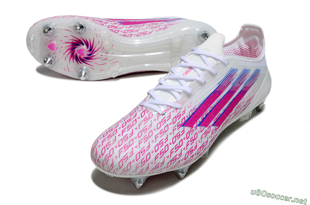 Men's Adidas F50 Elite SG Football Boots - White/Bright Pink/Blue Fusion 3