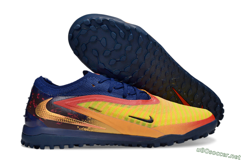 Unisex Nike Phantom 6 Low Elite TF Football Shoes - Yellow/Sunset Orange/Navy Blue 2
