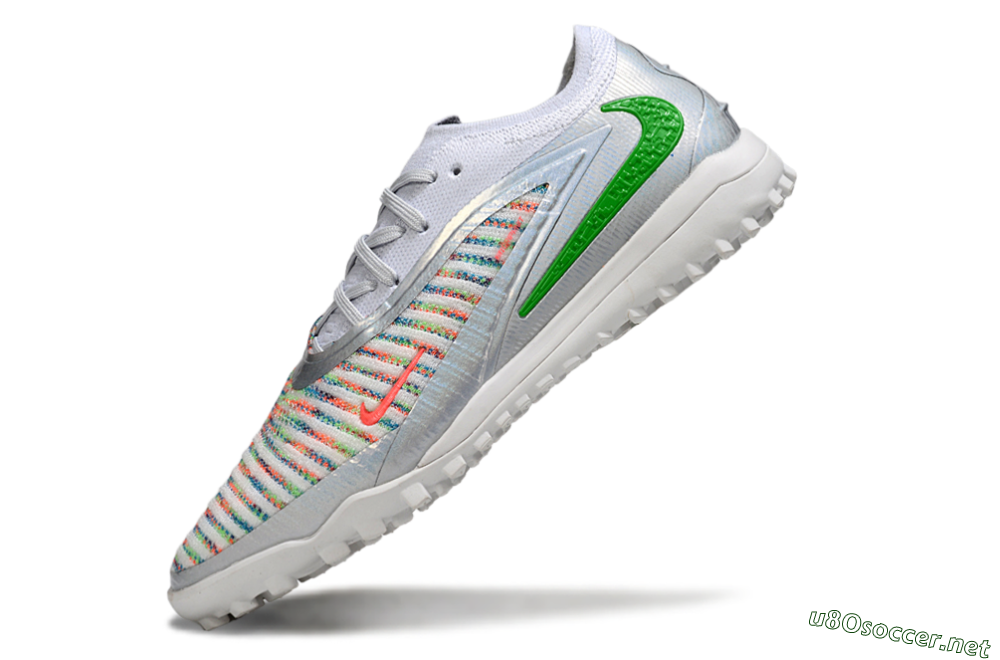 Unisex Nike Phantom 6 Low Elite TF Football Shoes - White/Electric Green/Coral Pink 5