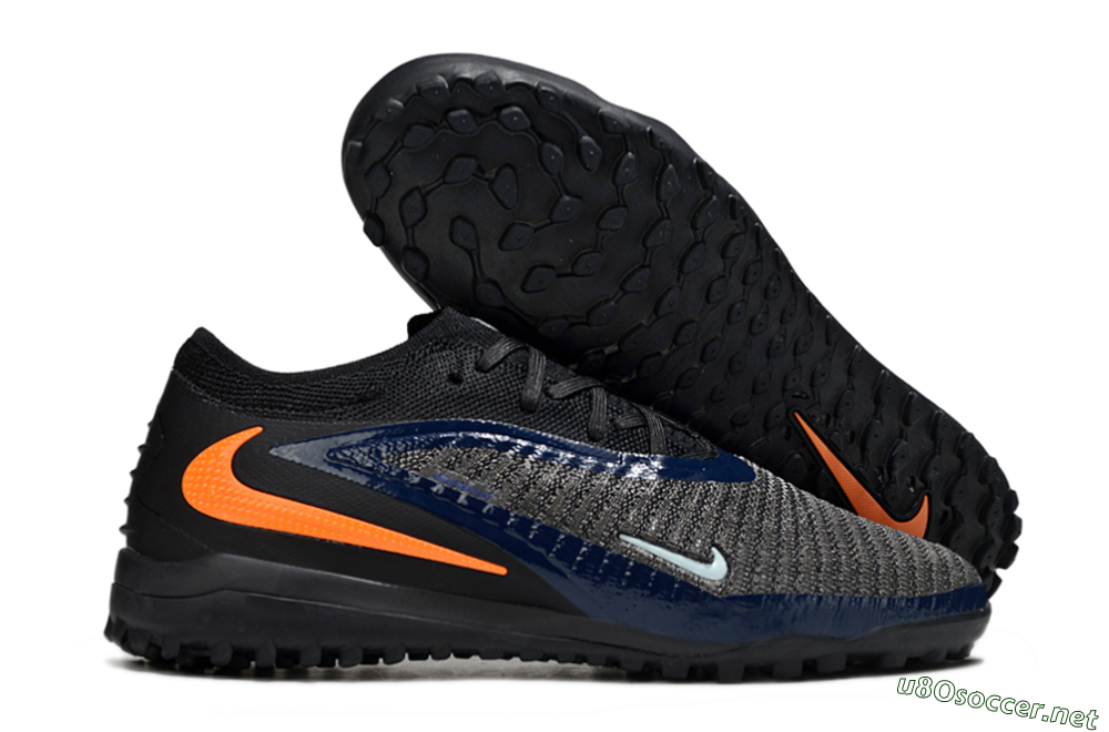 Unisex Nike Phantom 6 Low Elite TF Football Shoes - Black/Navy Blue/Neon Orange 2