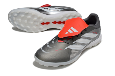 Men's Adidas Predator League Fold-Over Tongue TF Football Shoes - Gray/Electric Orange/White