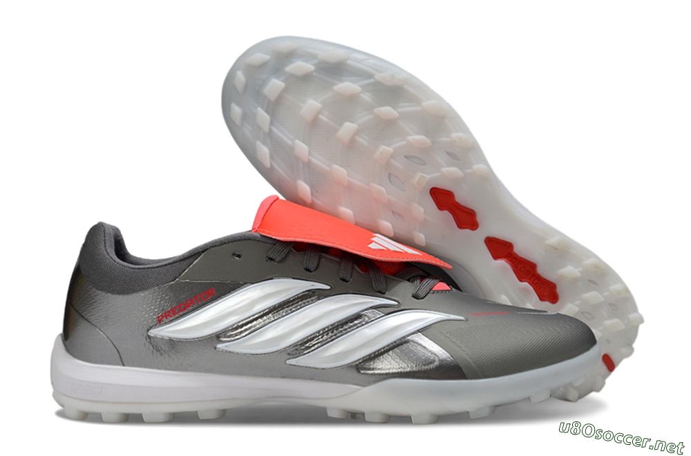 Men's Adidas Predator League Fold-Over Tongue TF Football Shoes - Gray/Electric Orange/White 2