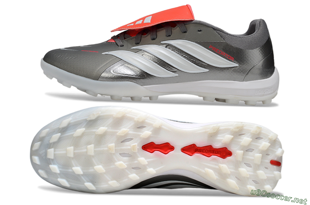 Men's Adidas Predator League Fold-Over Tongue TF Football Shoes - Gray/Electric Orange/White 1