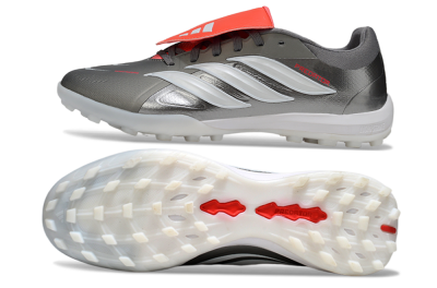 Men's Adidas Predator League Fold-Over Tongue TF Football Shoes - Gray/Electric Orange/White