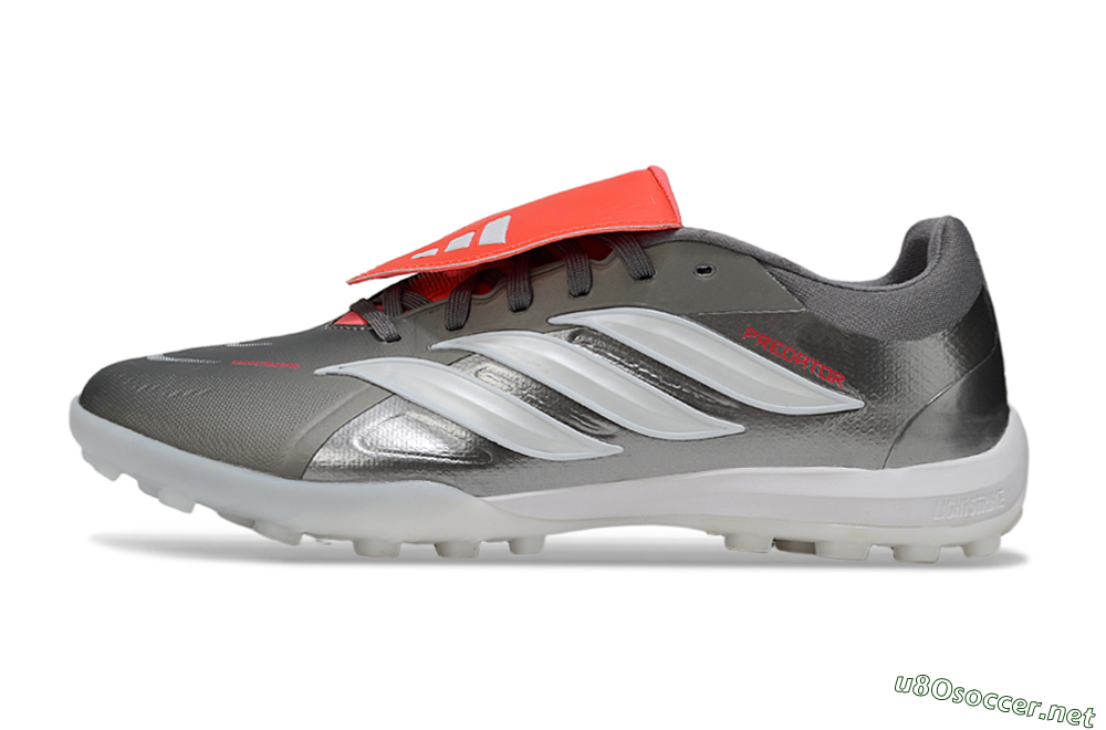 Men's Adidas Predator League Fold-Over Tongue TF Football Shoes - Gray/Electric Orange/White 0