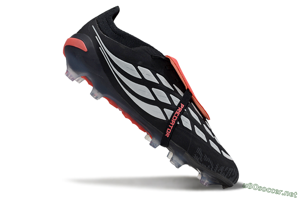 Men's Adidas Predator 26 Elite Fold-Over Tongue FG Football Boots - Black/Vibrant Red/Metallic Silver 4