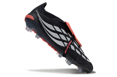 Men's Adidas Predator 26 Elite Fold-Over Tongue FG Football Boots - Black/Vibrant Red/Metallic Silver