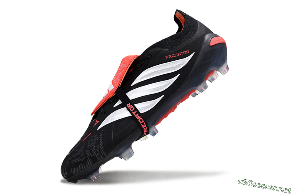 Men's Adidas Predator 26 Elite Fold-Over Tongue FG Football Boots - Black/Vibrant Red/Metallic Silver 5