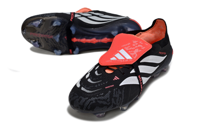 Men's Adidas Predator 26 Elite Fold-Over Tongue FG Football Boots - Black/Vibrant Red/Metallic Silver