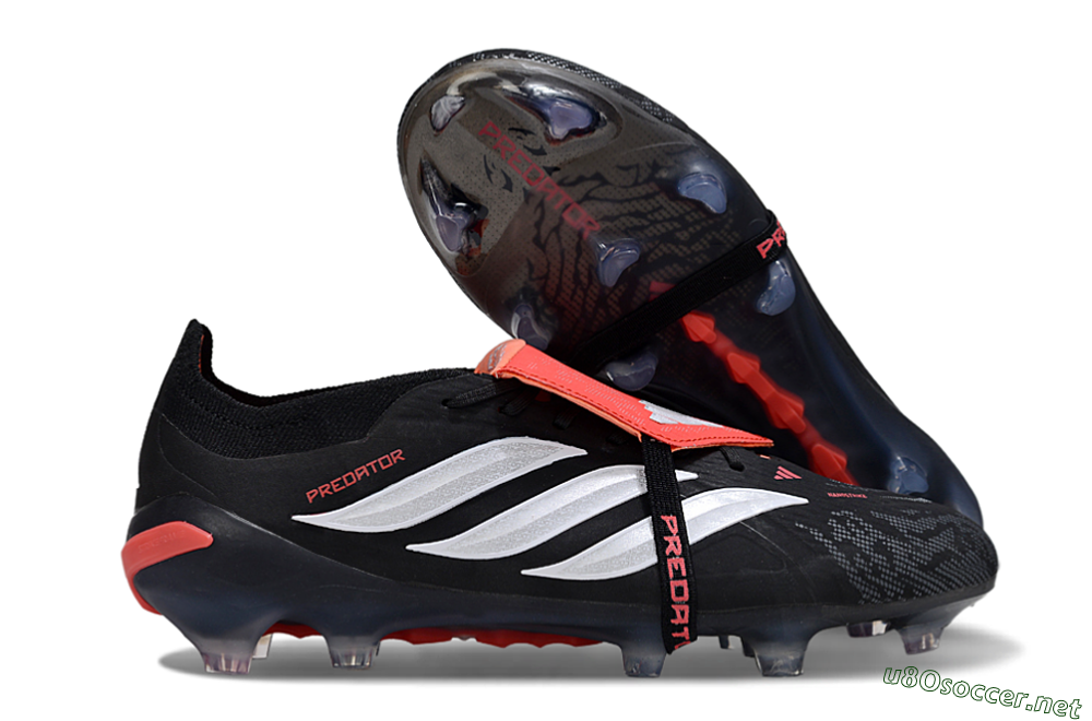 Men's Adidas Predator 26 Elite Fold-Over Tongue FG Football Boots - Black/Vibrant Red/Metallic Silver 2