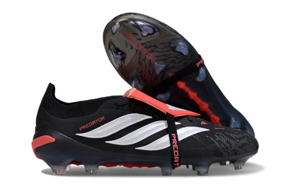 Men's Adidas Predator 26 Elite Fold-Over Tongue FG Football Boots - Black/Vibrant Red/Metallic Silver