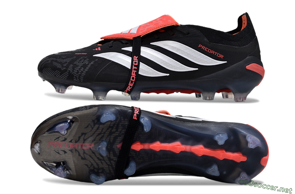 Men's Adidas Predator 26 Elite Fold-Over Tongue FG Football Boots - Black/Vibrant Red/Metallic Silver 1