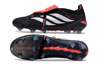 Men's Adidas Predator 26 Elite Fold-Over Tongue FG Football Boots - Black/Vibrant Red/Metallic Silver