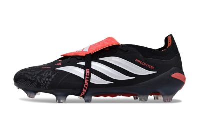 Men's Adidas Predator 26 Elite Fold-Over Tongue FG Football Boots - Black/Vibrant Red/Metallic Silver