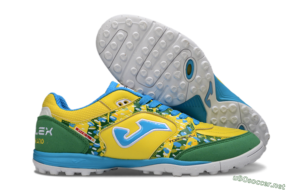 Men's Joma Top Flex TF Football Shoes - Yellow/Aquatic Blue/Grass Green 2
