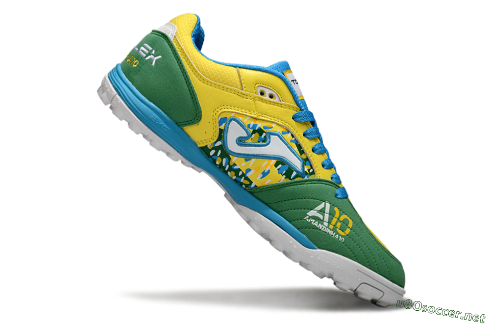 Men's Joma Top Flex TF Football Shoes - Yellow/Aquatic Blue/Grass Green 4