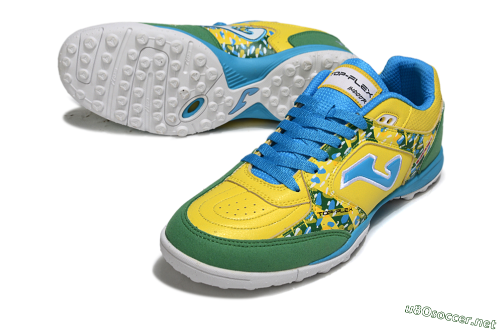 Men's Joma Top Flex TF Football Shoes - Yellow/Aquatic Blue/Grass Green 3