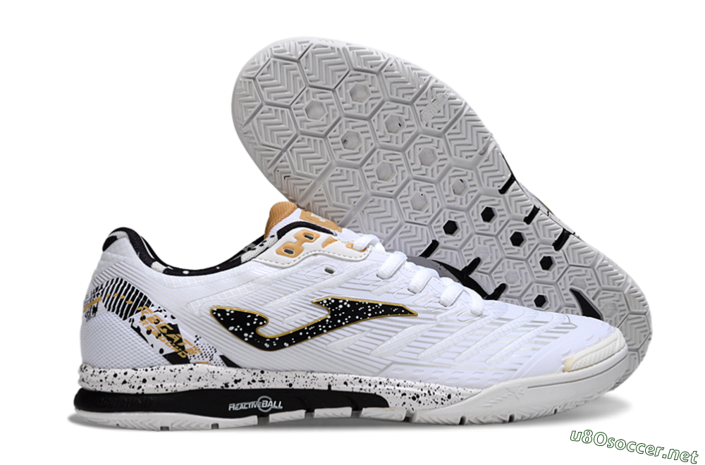 Men's Joma Top Flex IC Football Shoes - White/Black/Gold 2